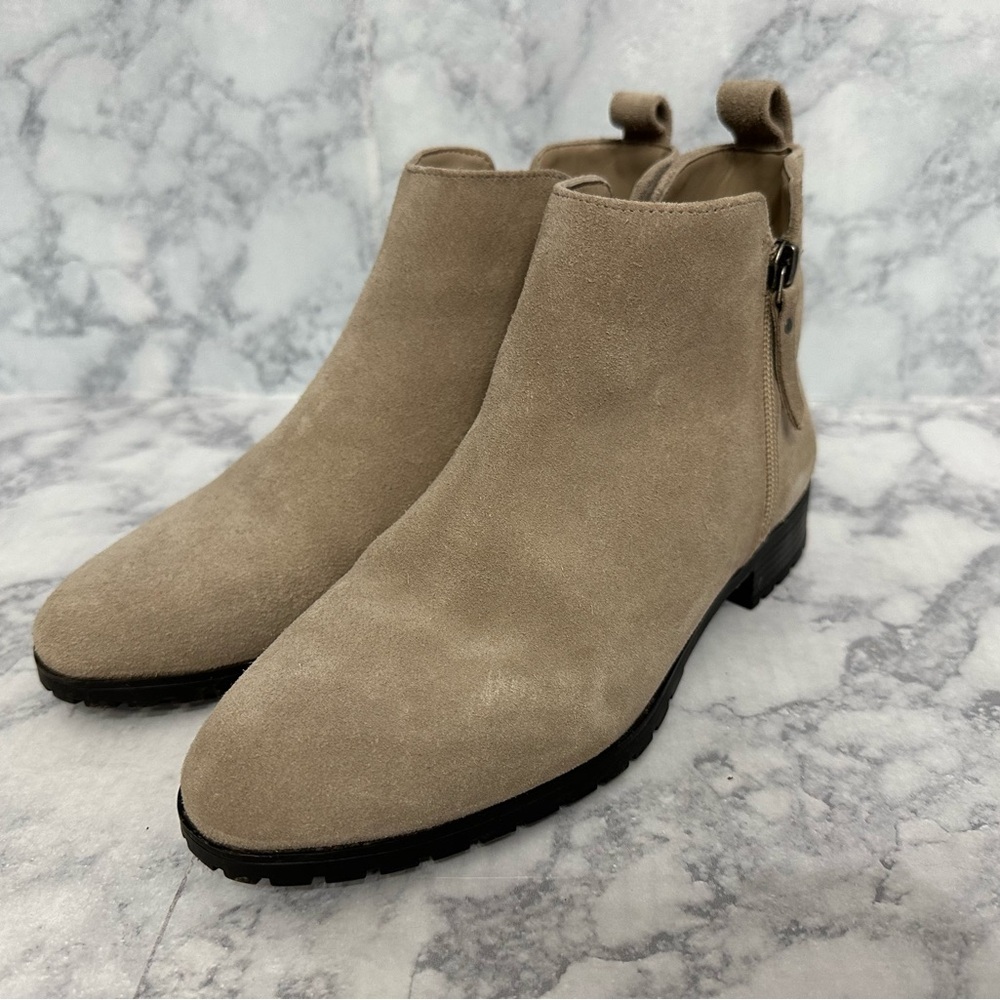 Caslon Ankle Boots 7 Tan Water Resistant Suede Side Zip Lug Sole Booties
